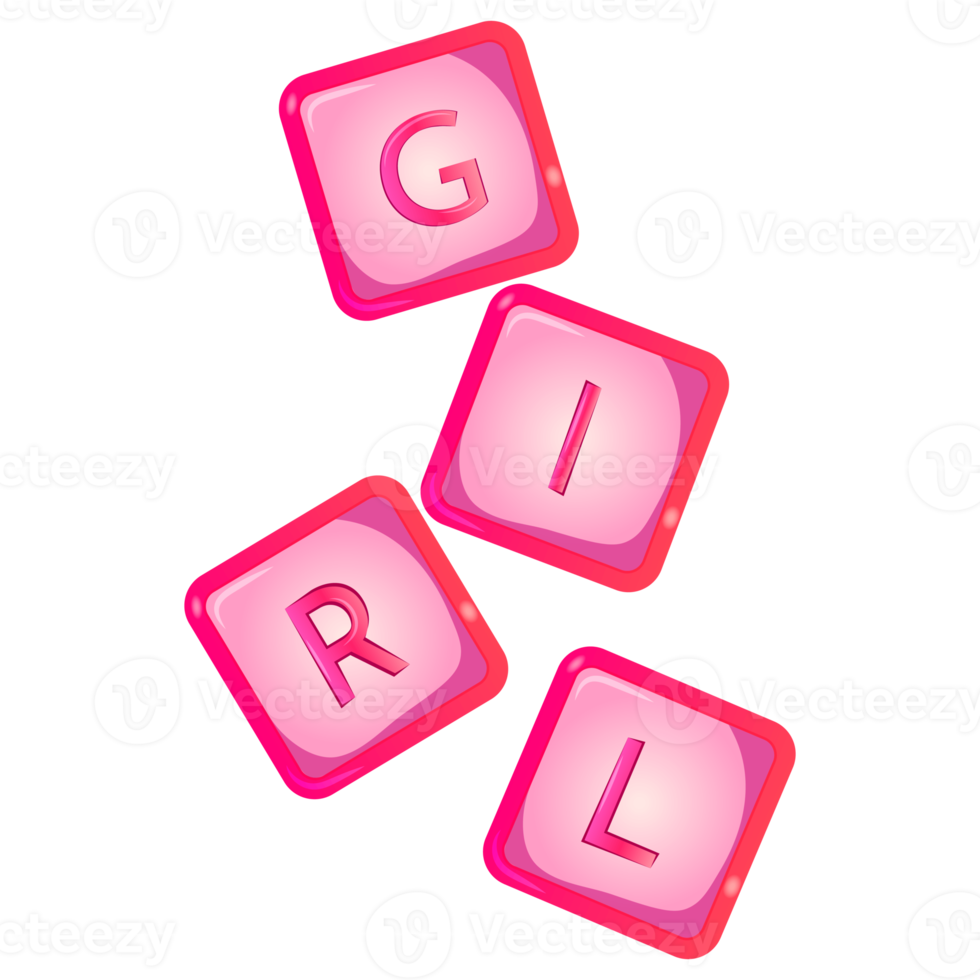 Baby shower pink cubes, it's a girl letters. Illustrations for invitations, greeting cards, posters png