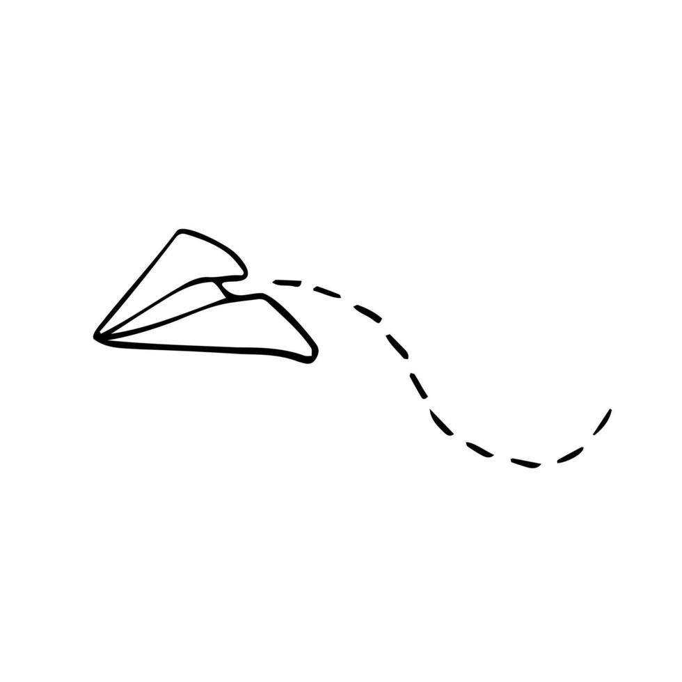 Doodle Vector paper airplane. Travel, route symbol.