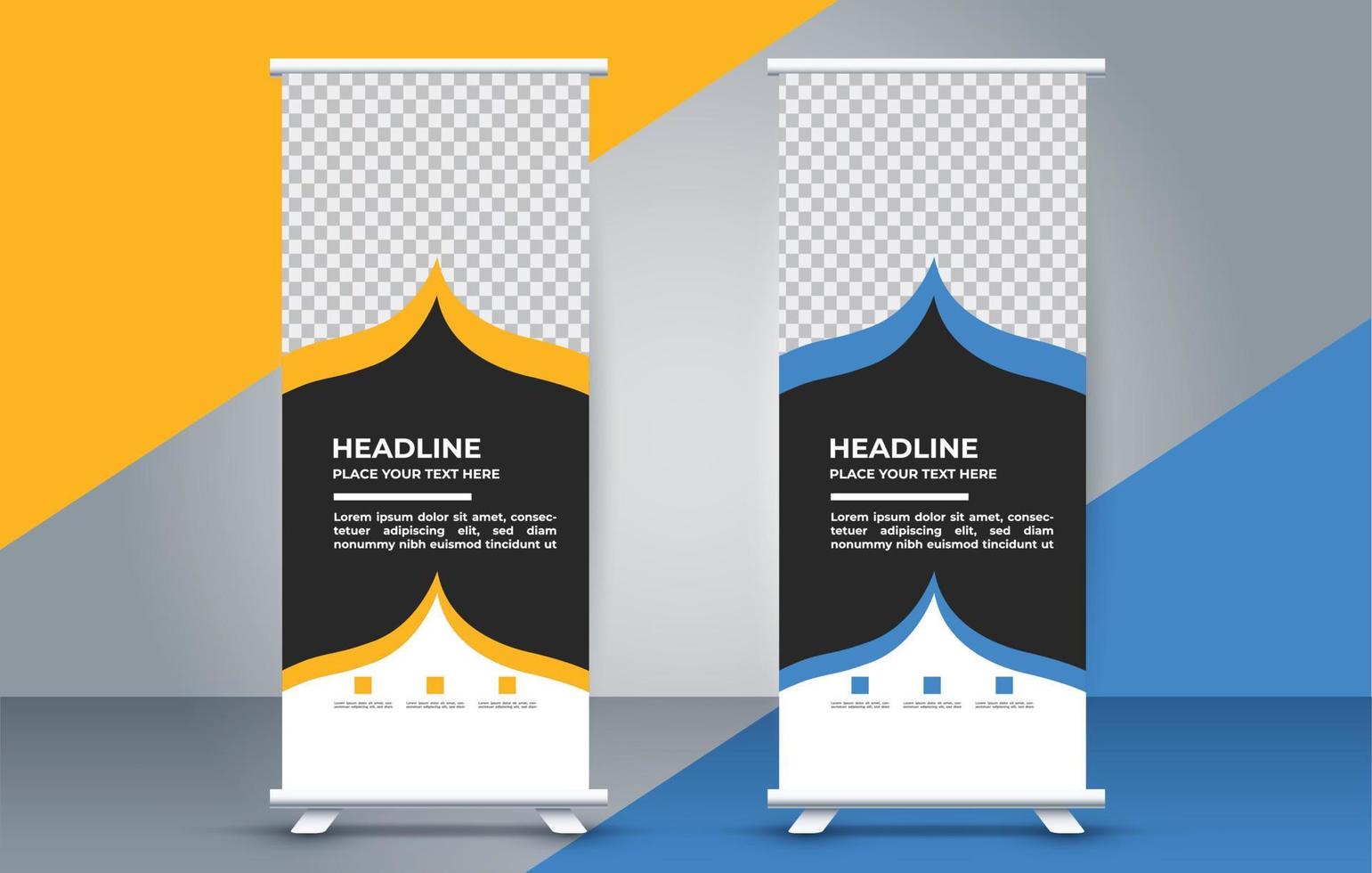 Roll up standee banner template with modern shapes vector