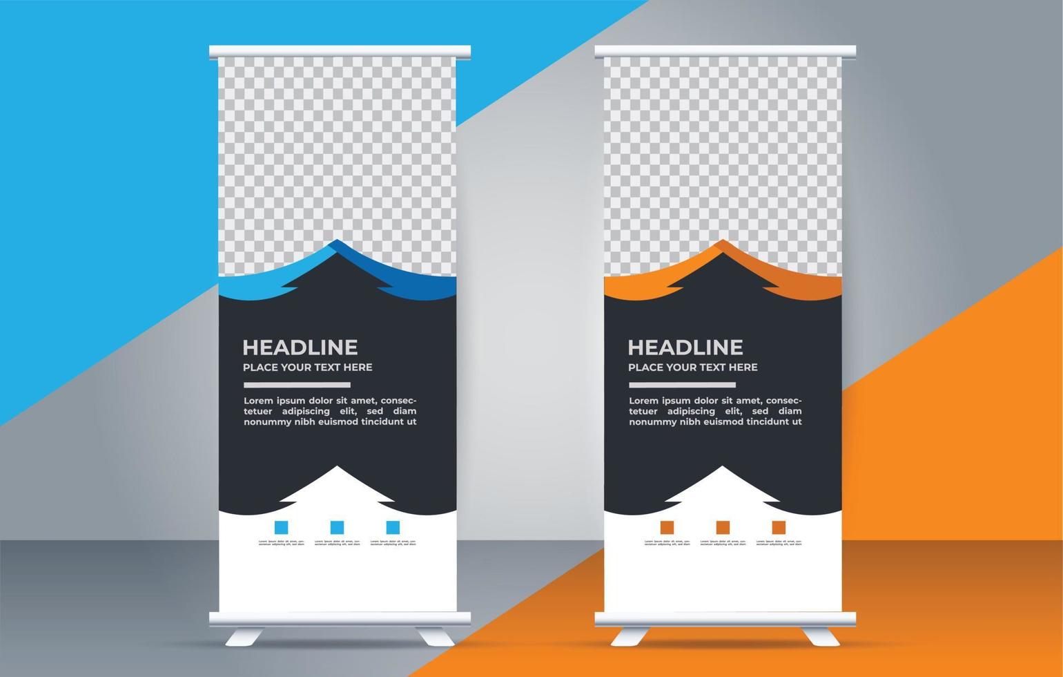 Roll up banner template with modern shapes vector