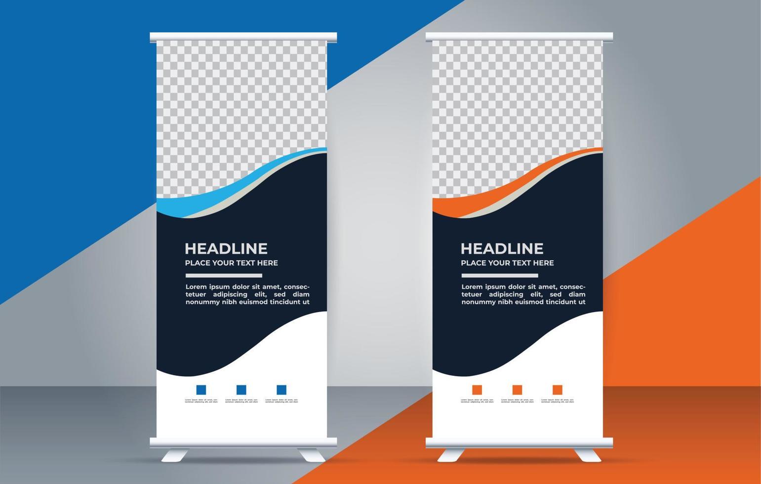 Roll up banner template with modern shapes vector