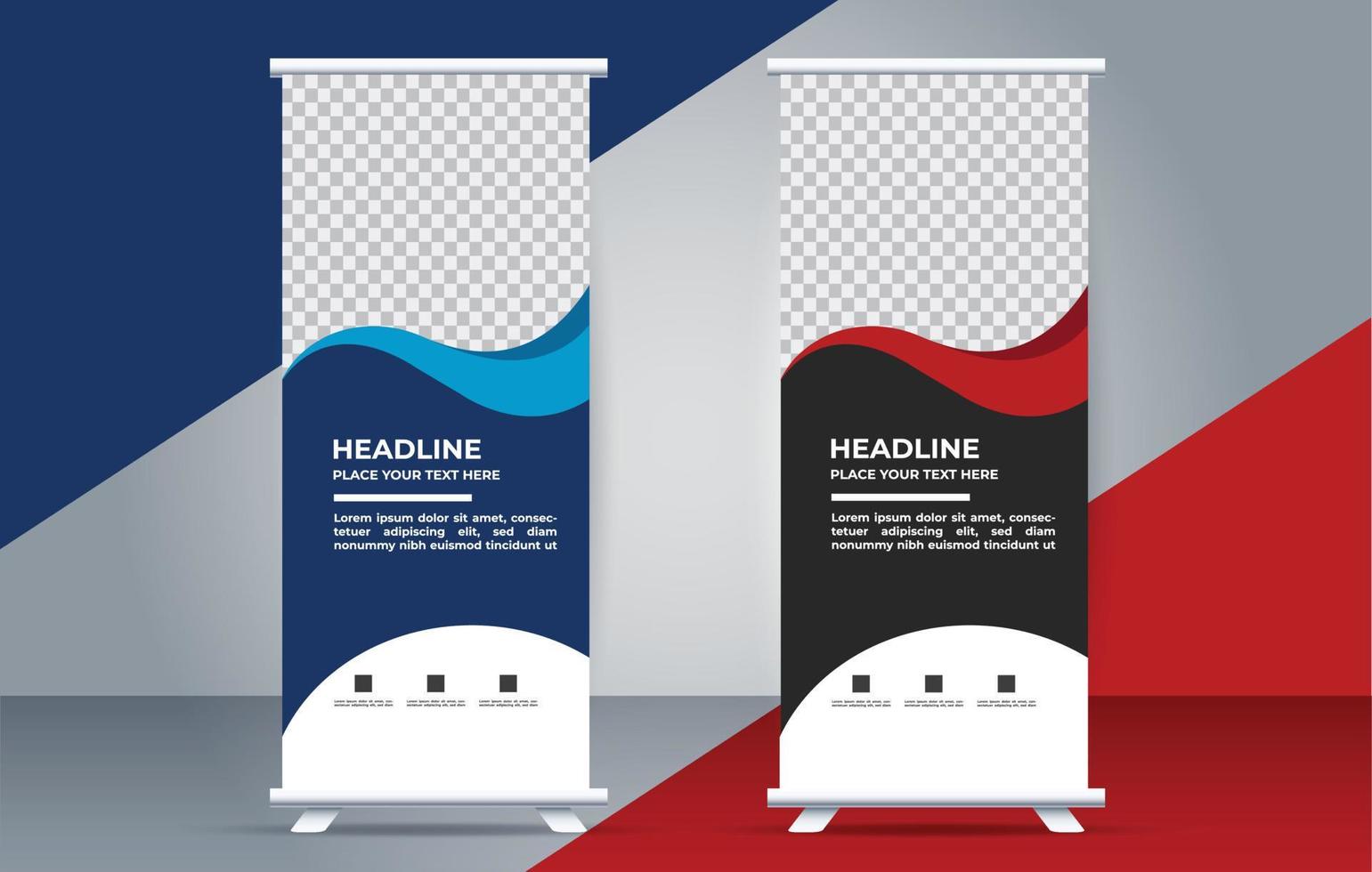 vector Roll up standee template with modern shapes