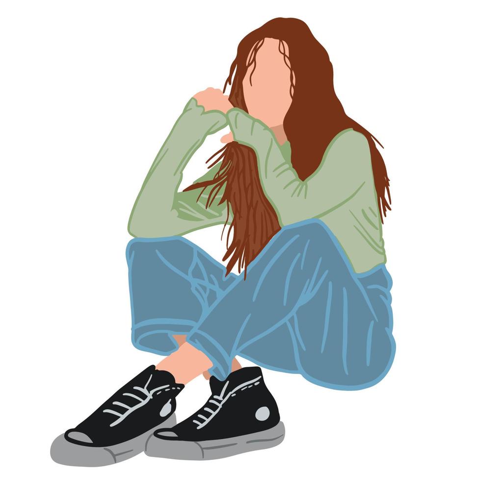 Brown hair girl sit ,good for graphic design resource vector