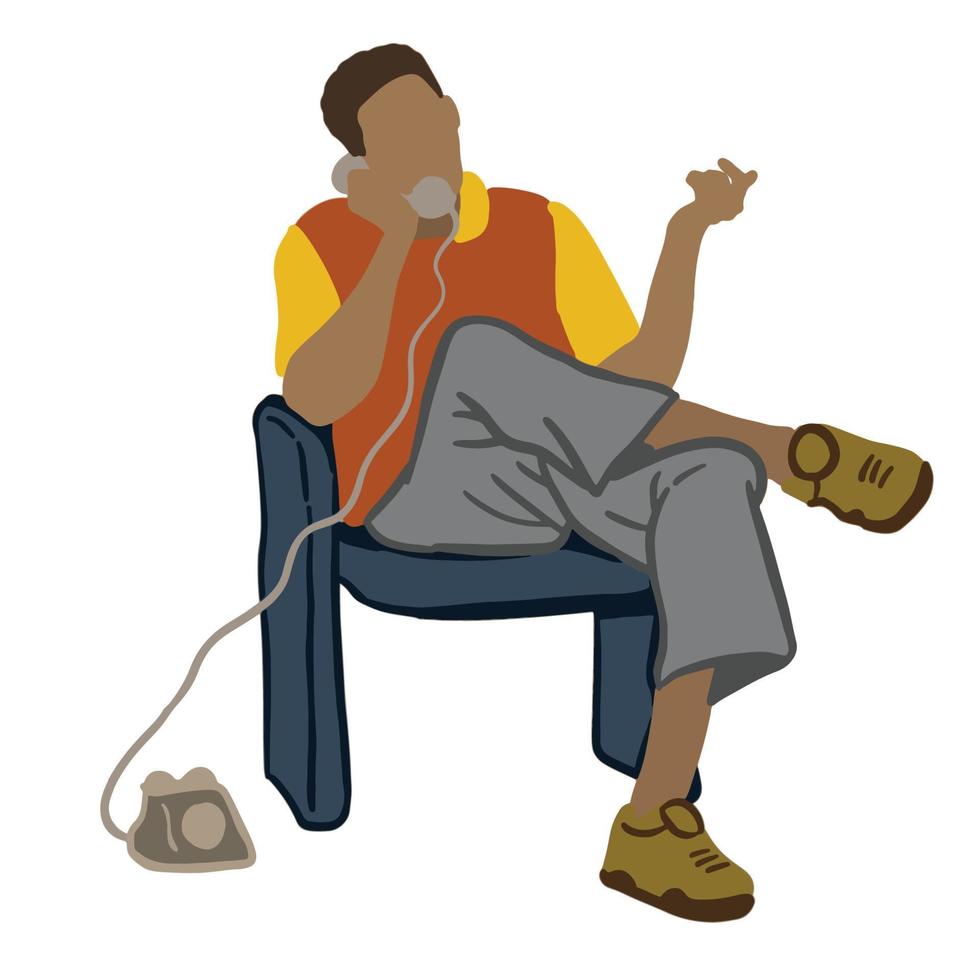 Brown skin man talking on telephone ,good for graphic design resource vector