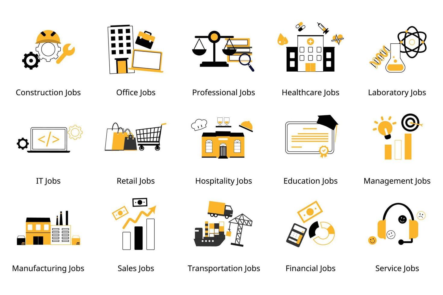 Type of Career and jobs icon of field of job you can choose for your career path vector