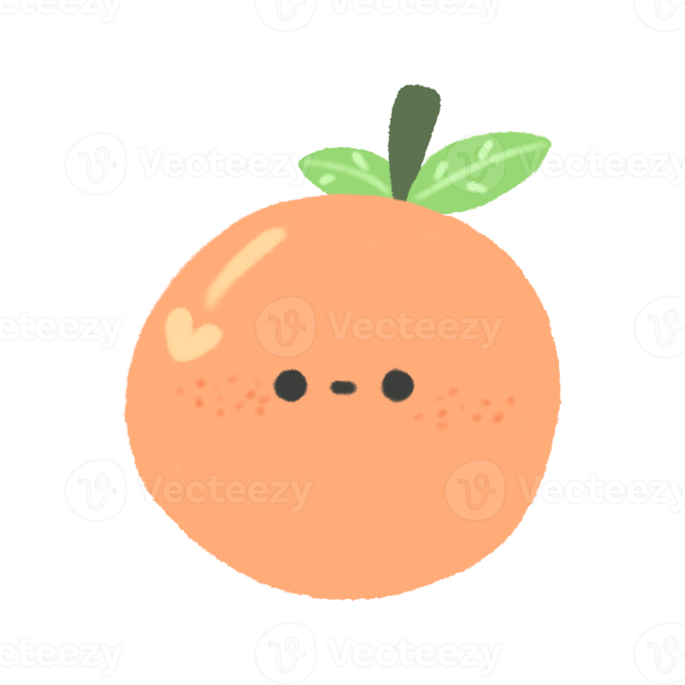 hand getekend schattig oranje, schattig fruit karakter ontwerp in tekening stijl png