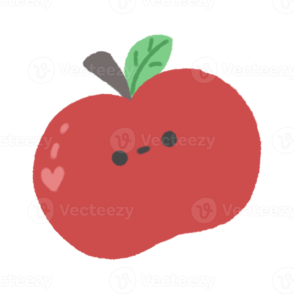 ritad för hand söt röd äpple, söt frukt karaktär design i klotter stil png
