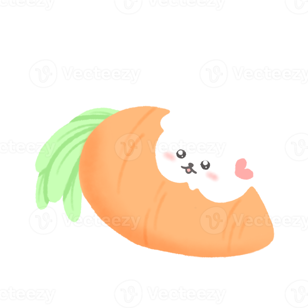 Hand-drawn Giant carrot with rabbit in doodle style png