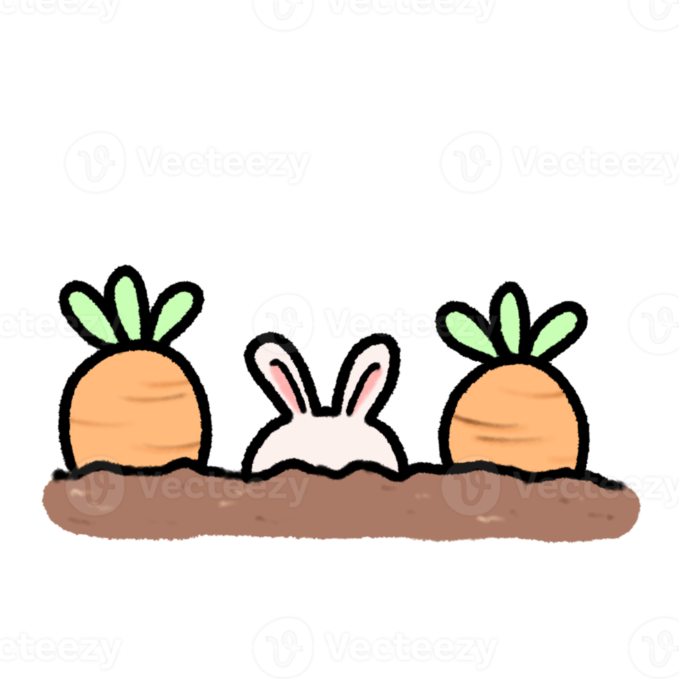 Hand-drawn Rabbit with farm carrot in doodle style png