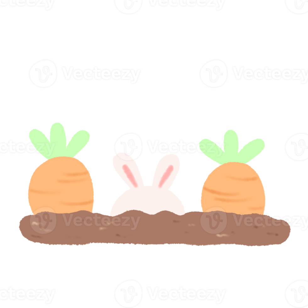 Hand-drawn Rabbit with farm carrot in doodle style png