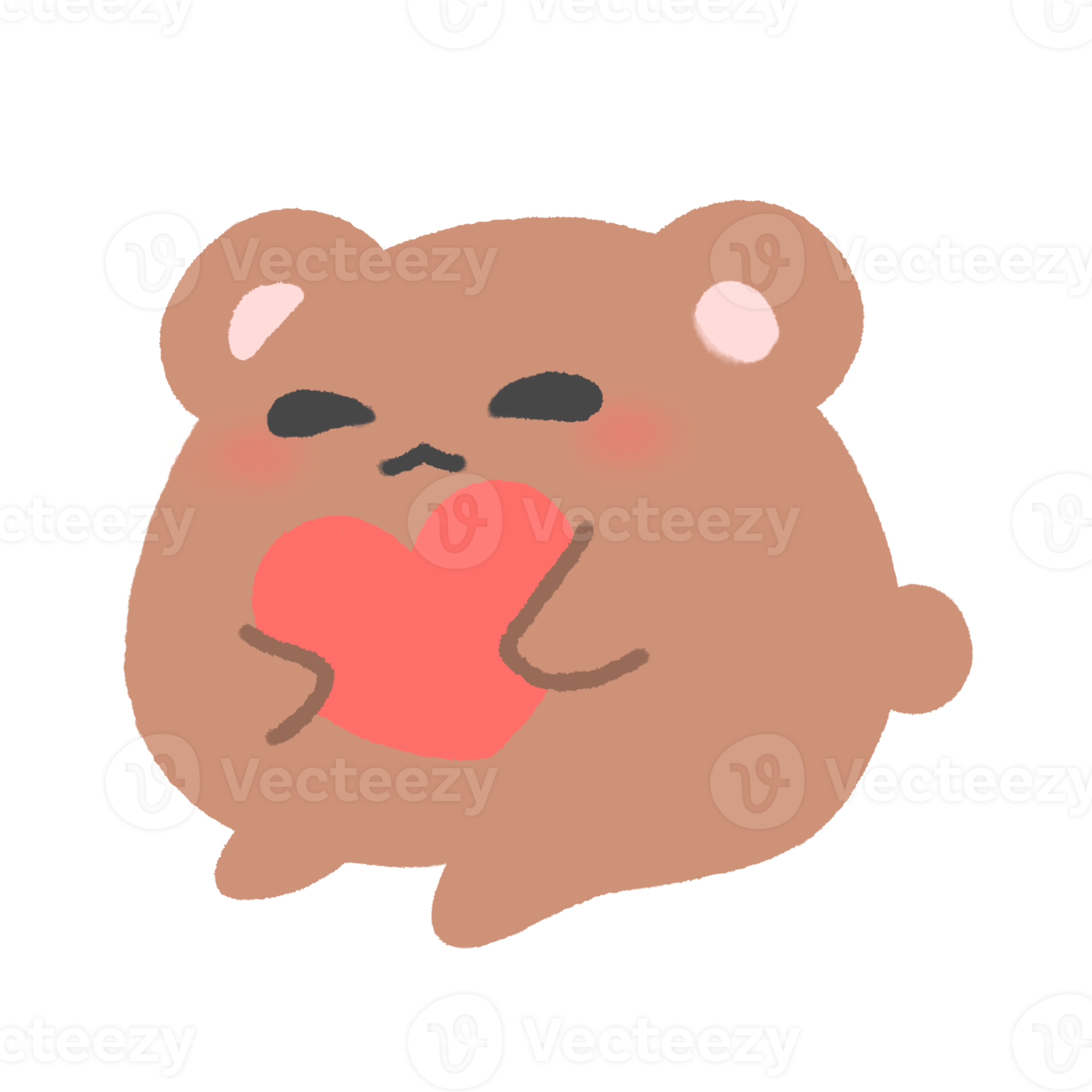 Free Handdrawn Cute Brown Bear hug red Heart in doodle style 22533271