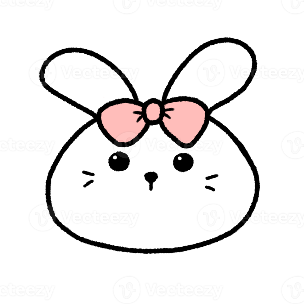 Hand-drawn rabbit with pink ribbon in doodle style png