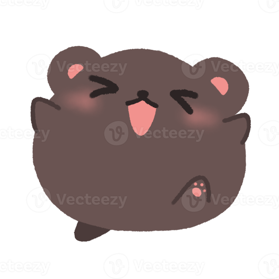 Hand-drawn Cute Dark Brown Bear feel happy in doodle style png