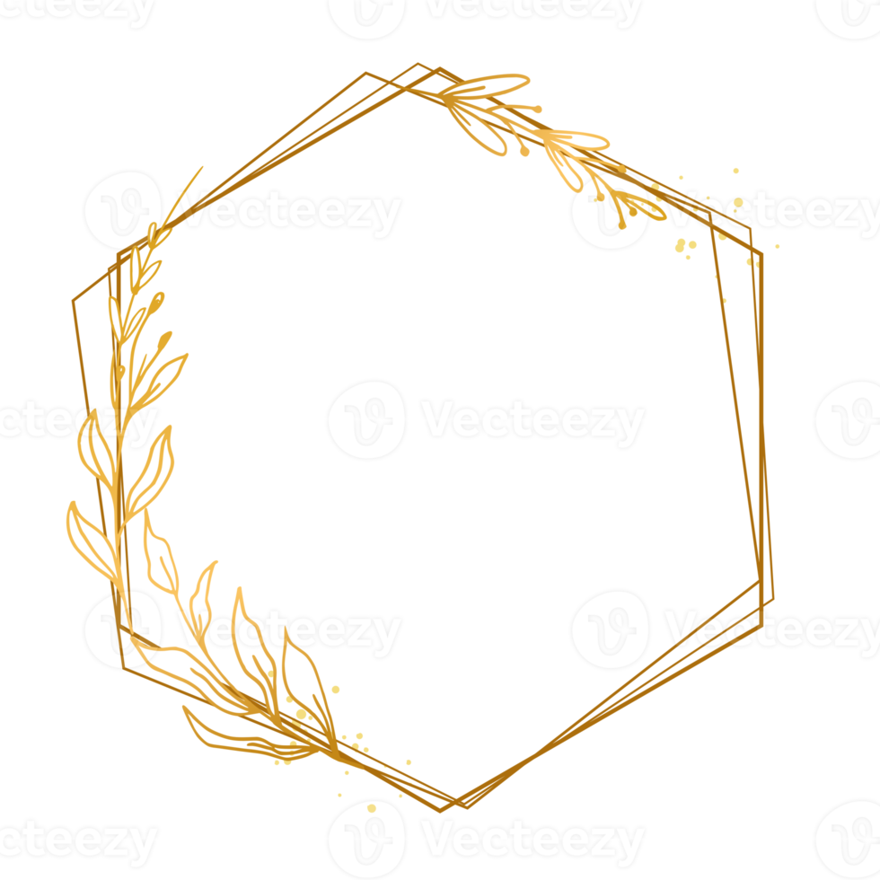 elegant goud bloemen grens met hand- getrokken bladeren en bloem voor achtergrond, bruiloft uitnodiging, dank u kaart, logo, groet kaart png