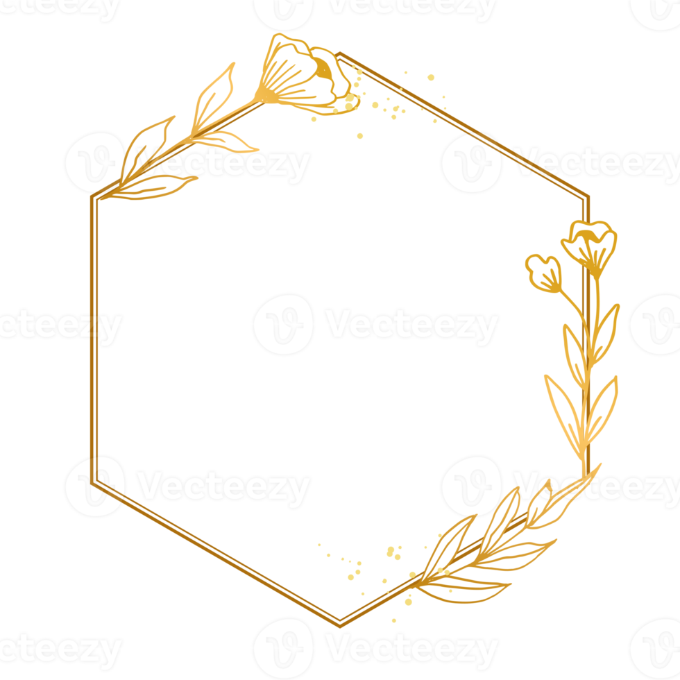 elegant guld blommig gräns med hand dragen löv och blomma för bakgrund, bröllop inbjudan, tacka du kort, logotyp, hälsning kort png