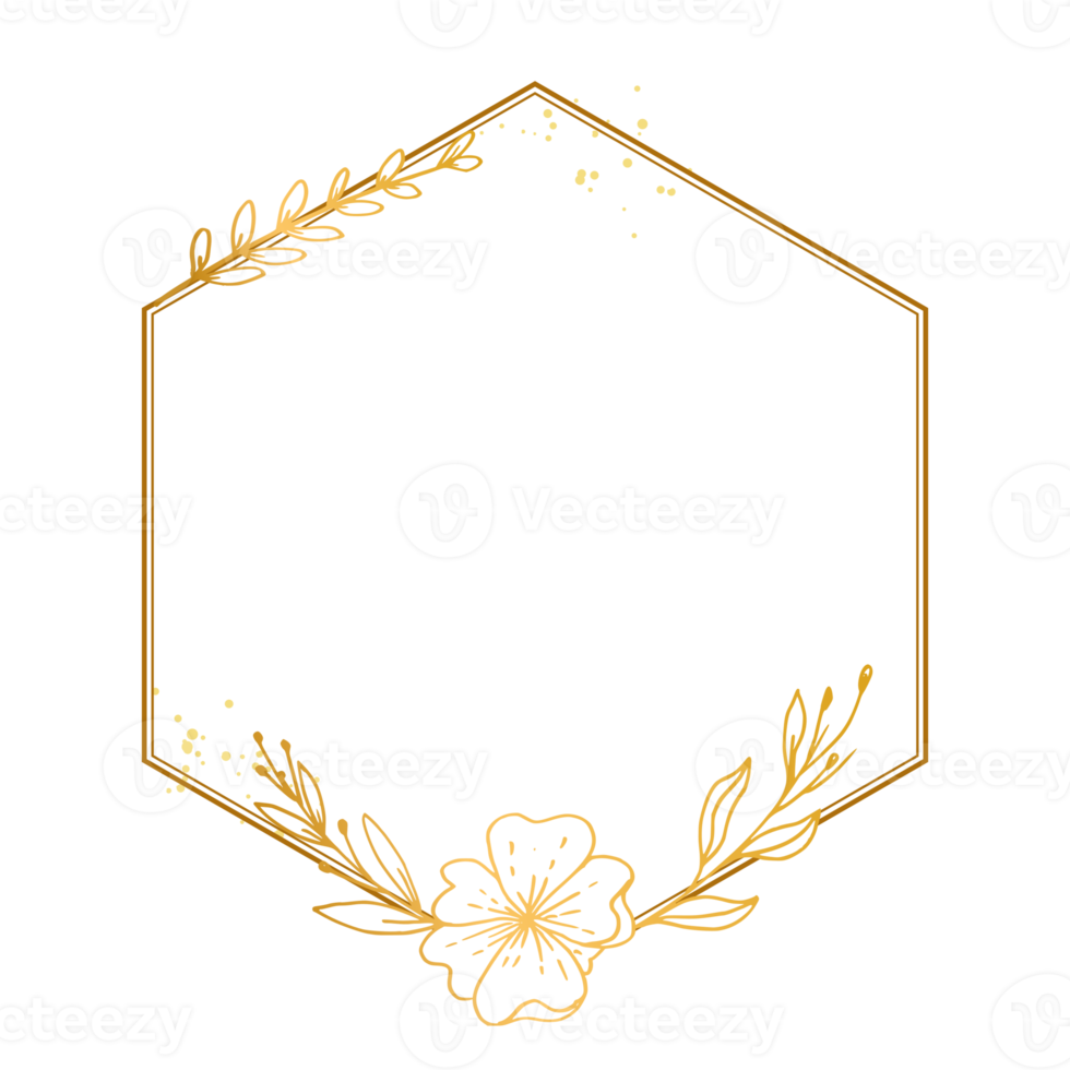 elegant guld blommig gräns med hand dragen löv och blomma för bakgrund, bröllop inbjudan, tacka du kort, logotyp, hälsning kort png