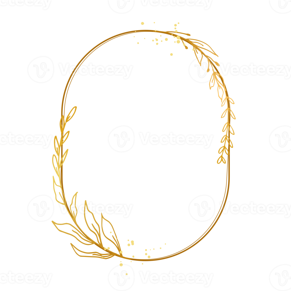 elegant Gold Blumen- Rand mit Hand gezeichnet Blätter und Blume zum Hintergrund, Hochzeit Einladung, danken Sie Karte, Logo, Gruß Karte png