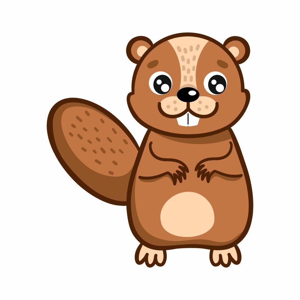 Funny beaver on white background. Vector illustration in cartoon style. Cute character for kids.