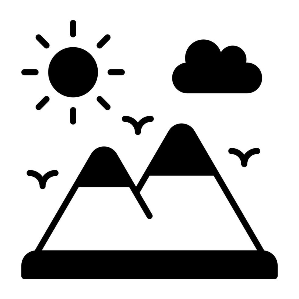 A beautiful view of the mountain landscape. Mountain and sun denoting icon of hill station in trendy style vector