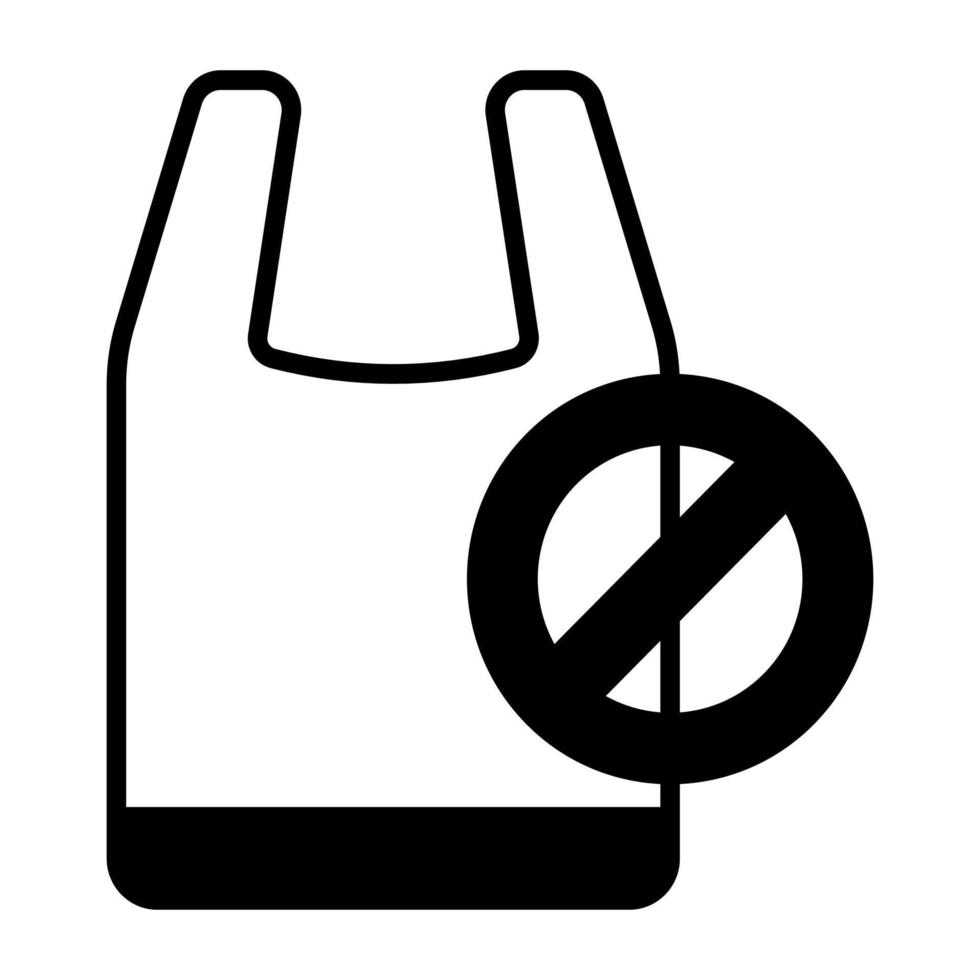 Prohibited sign on plastic bag depicting concept icon of no plastic bag, plastic free world, vector