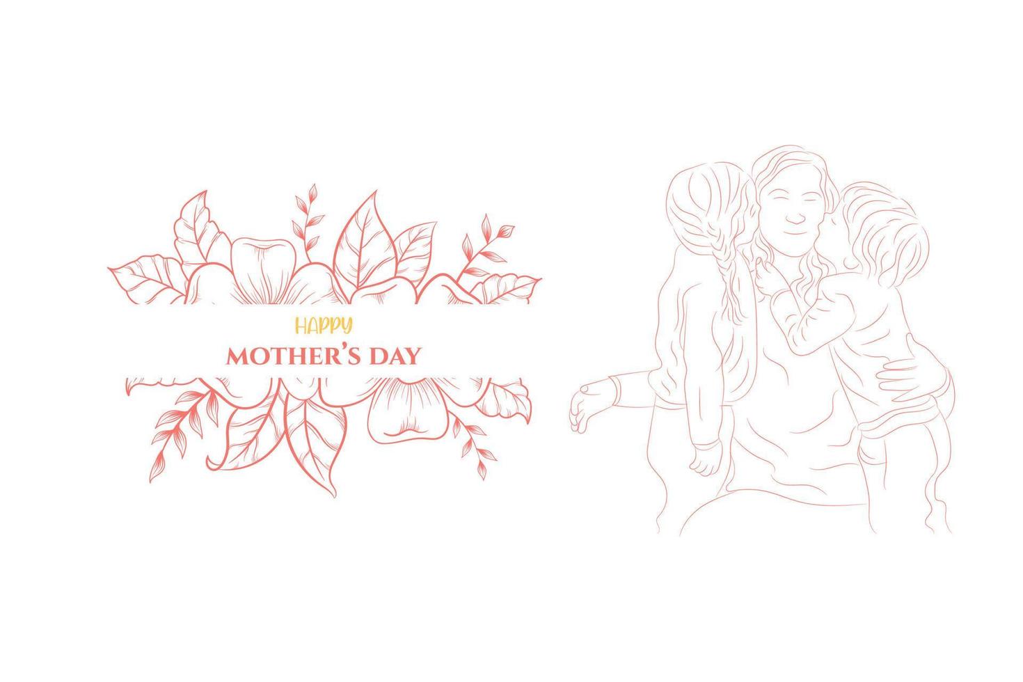 Happy mothers day line art mom and child love vector