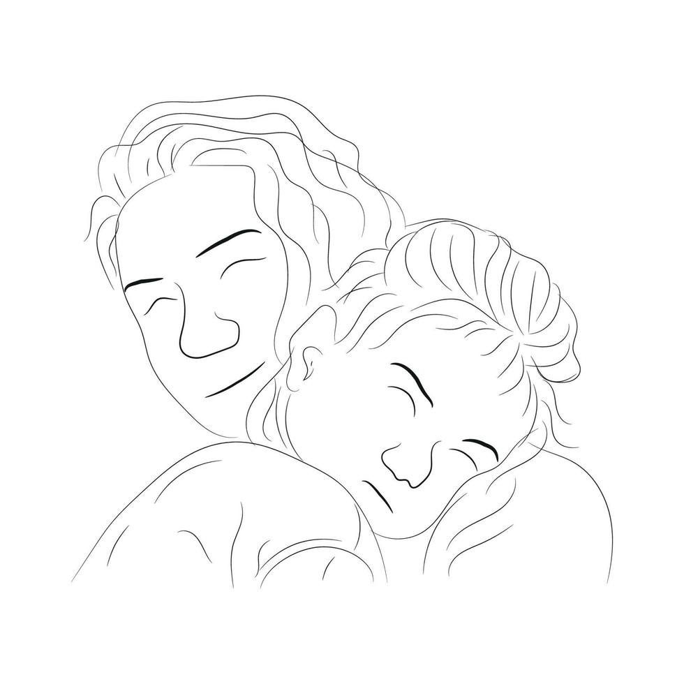 Happy mothers day line art mom and child love vector