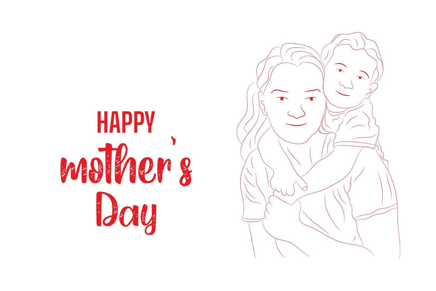 contento madres día línea Arte mamá y niño amor vector