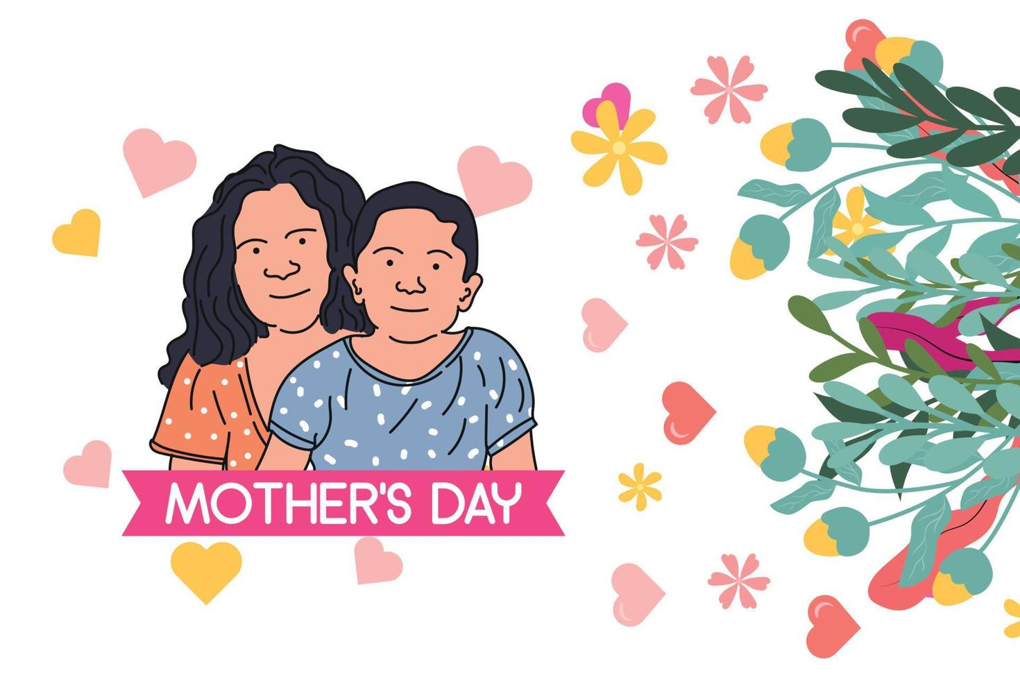 Happy mothers day celebration greeting card background  mom and child love vector
