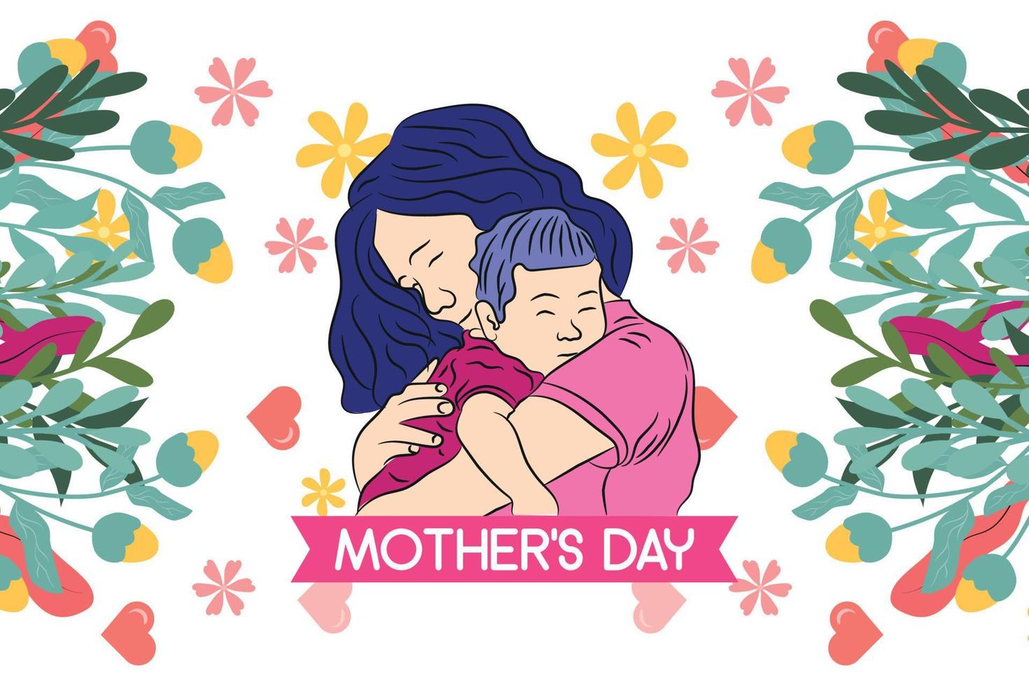 contento madres día celebracion saludo tarjeta antecedentes mamá y niño amor vector