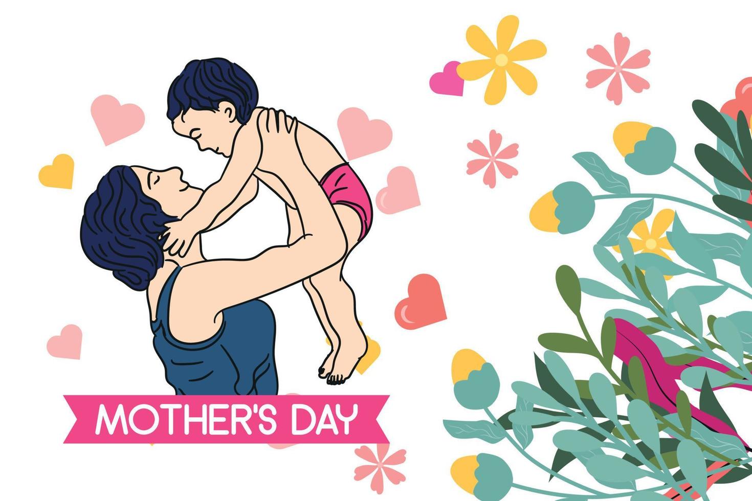 Happy mothers day celebration greeting card background  mom and child love vector