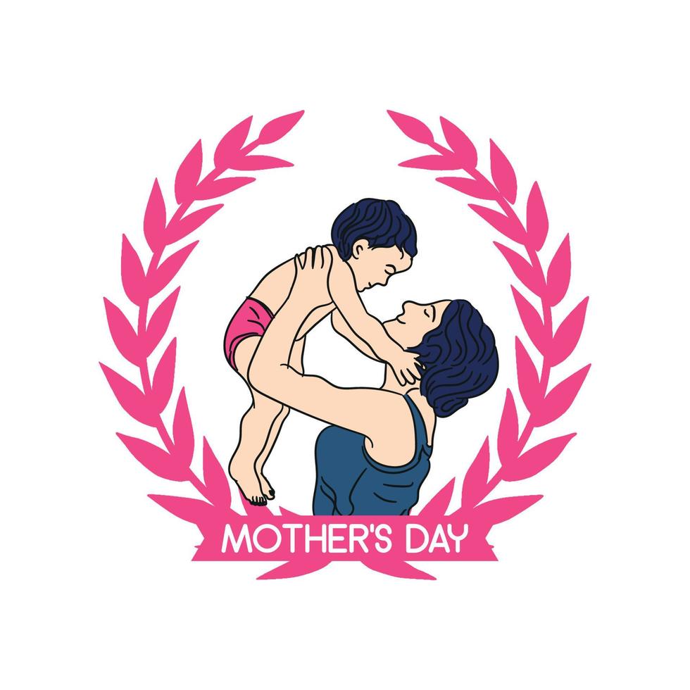 contento madres día celebracion saludo tarjeta antecedentes mamá y niño amor vector