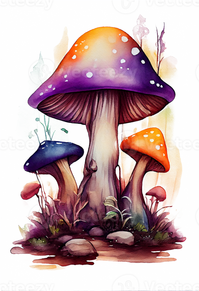 Magic mushroom in the forest with colorful, mushroom house, Magic mushroom watercolor, png