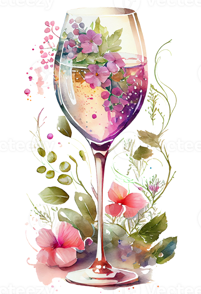 waterverf roze wijn glas met rozen, kaart ontwerp voor Valentijnsdag dag, Champagne glas met bloemen, generatief ai. png