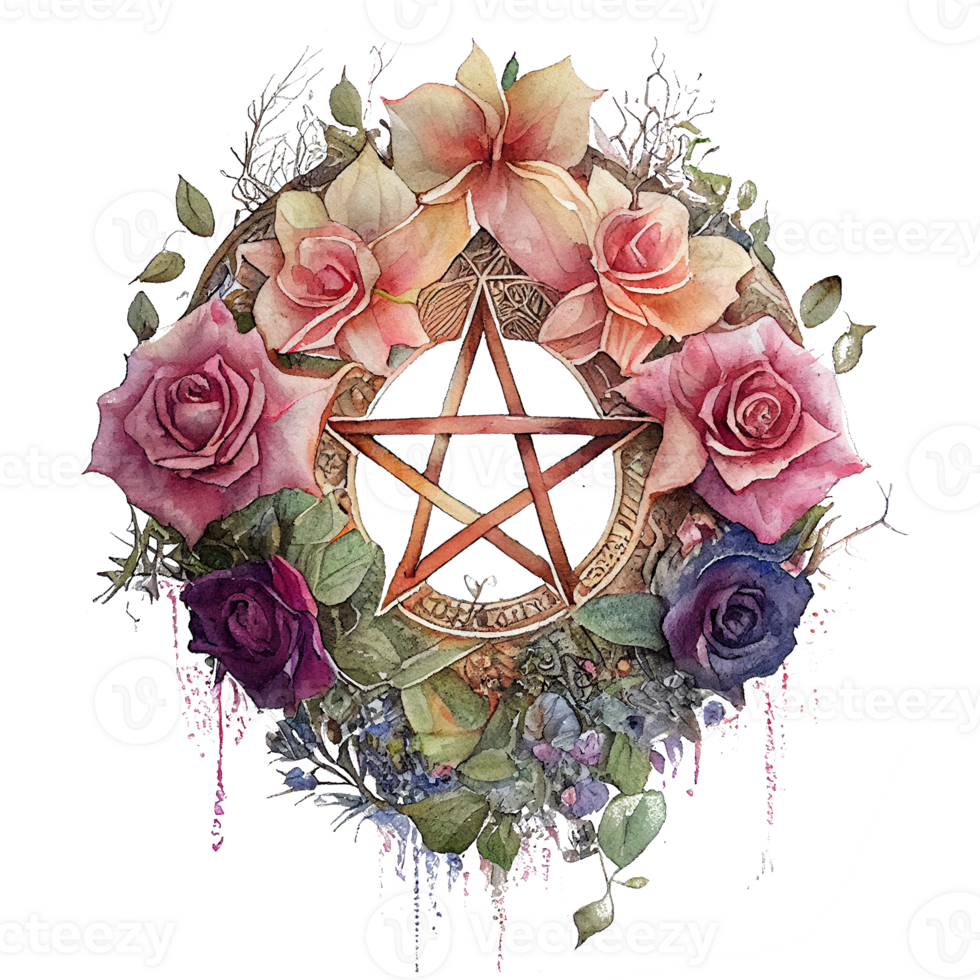 Watercolor Pentagram gouache elements, Halloween, Mysticism. Witchcraft attributes. Painting, , . png