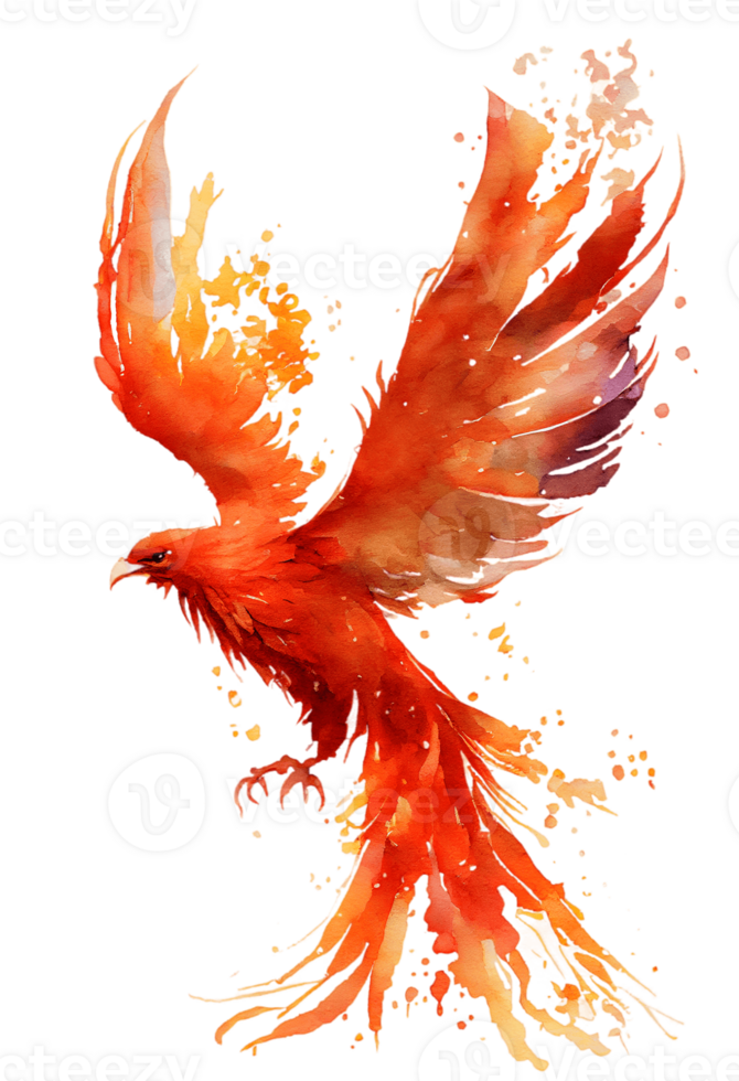 Aquarell Gemälde von ein Phönix Vogel auf ein transparent Hintergrund, png, generativ ai png