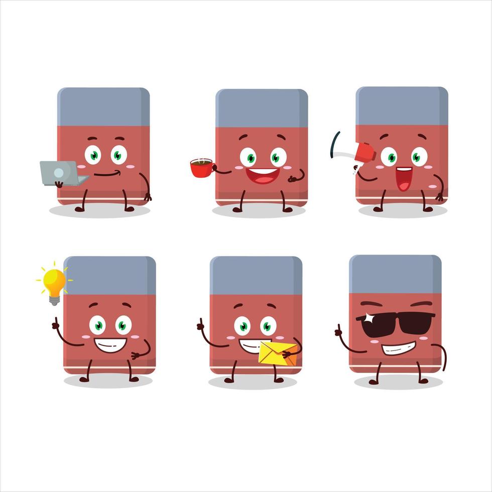 Eraser cartoon character with various types of business emoticons vector