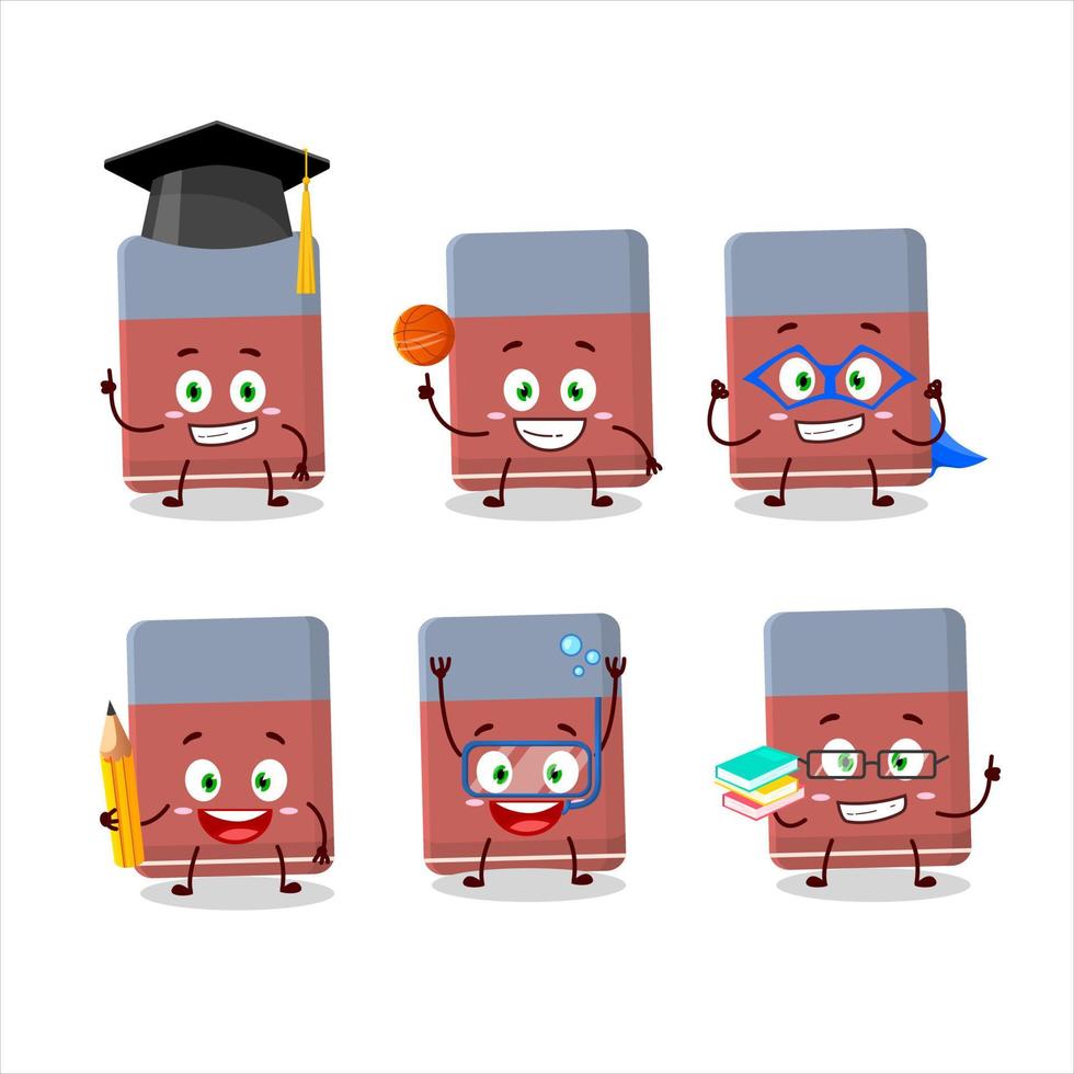School student of eraser cartoon character with various expressions vector