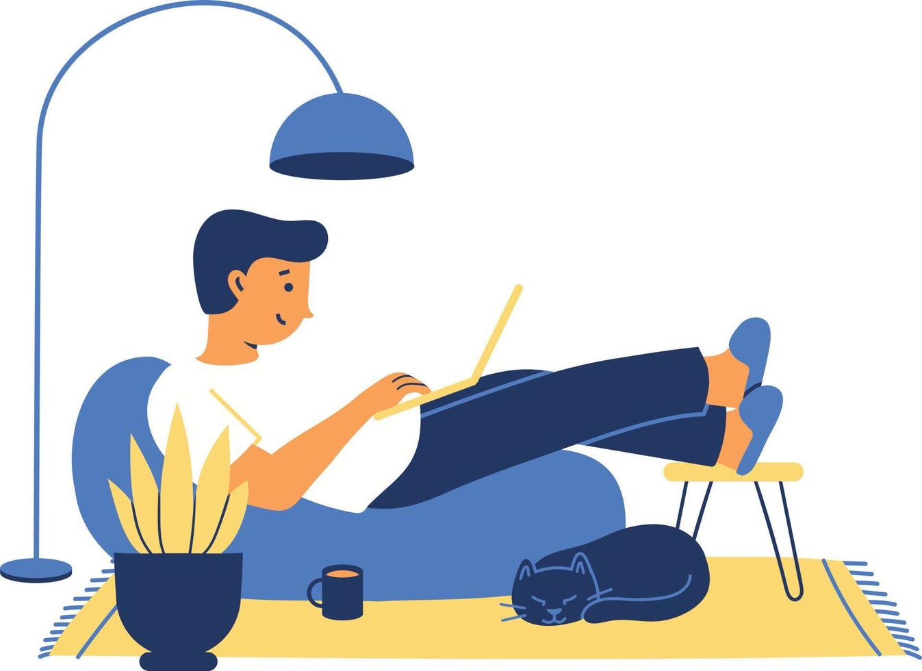 Freelance work concept. Freelance man working at home. Vector illustration in flat style