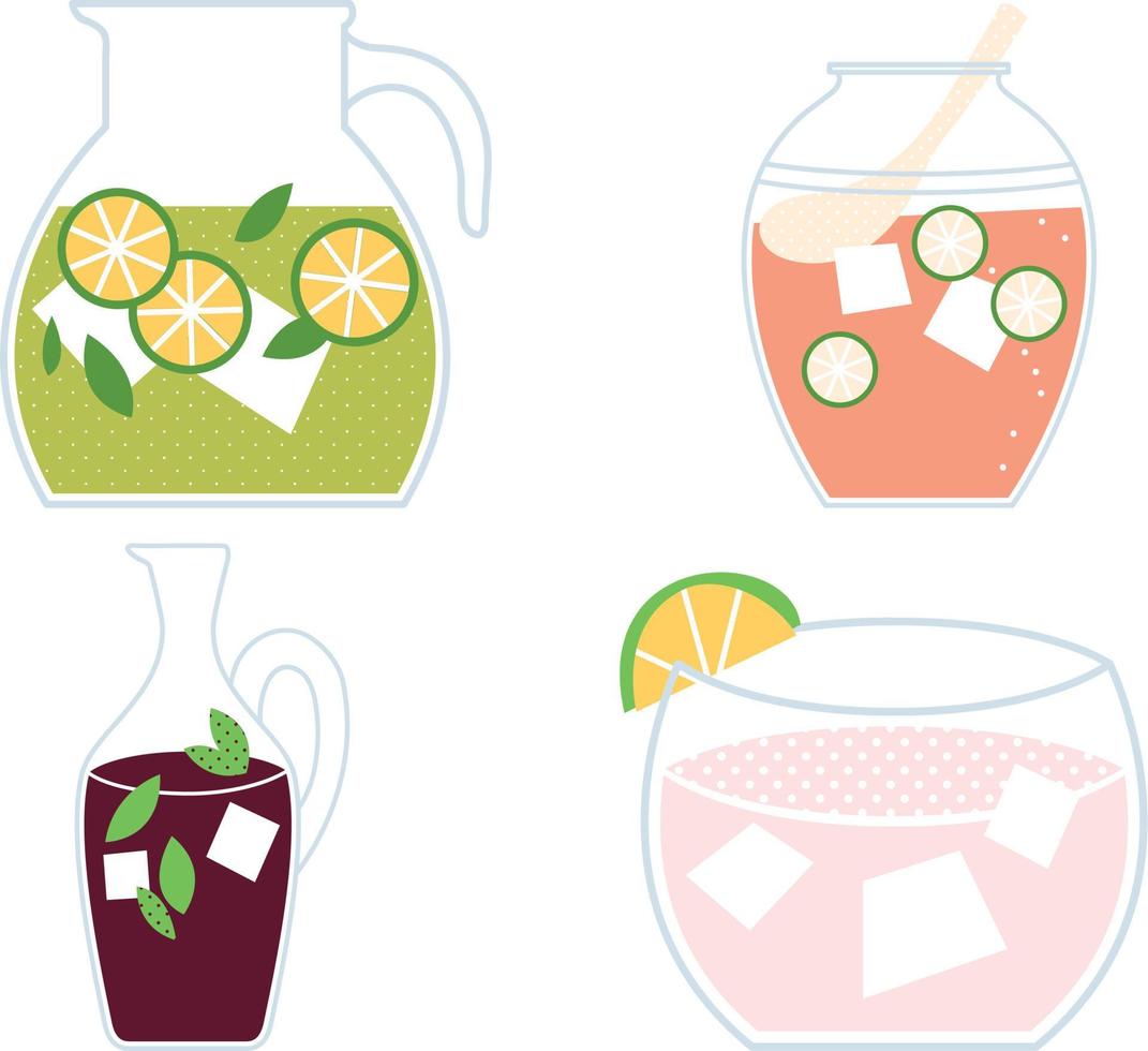 Set of lemonade icons in flat style. Lemonade, mojito, lime juice. Vector illustration