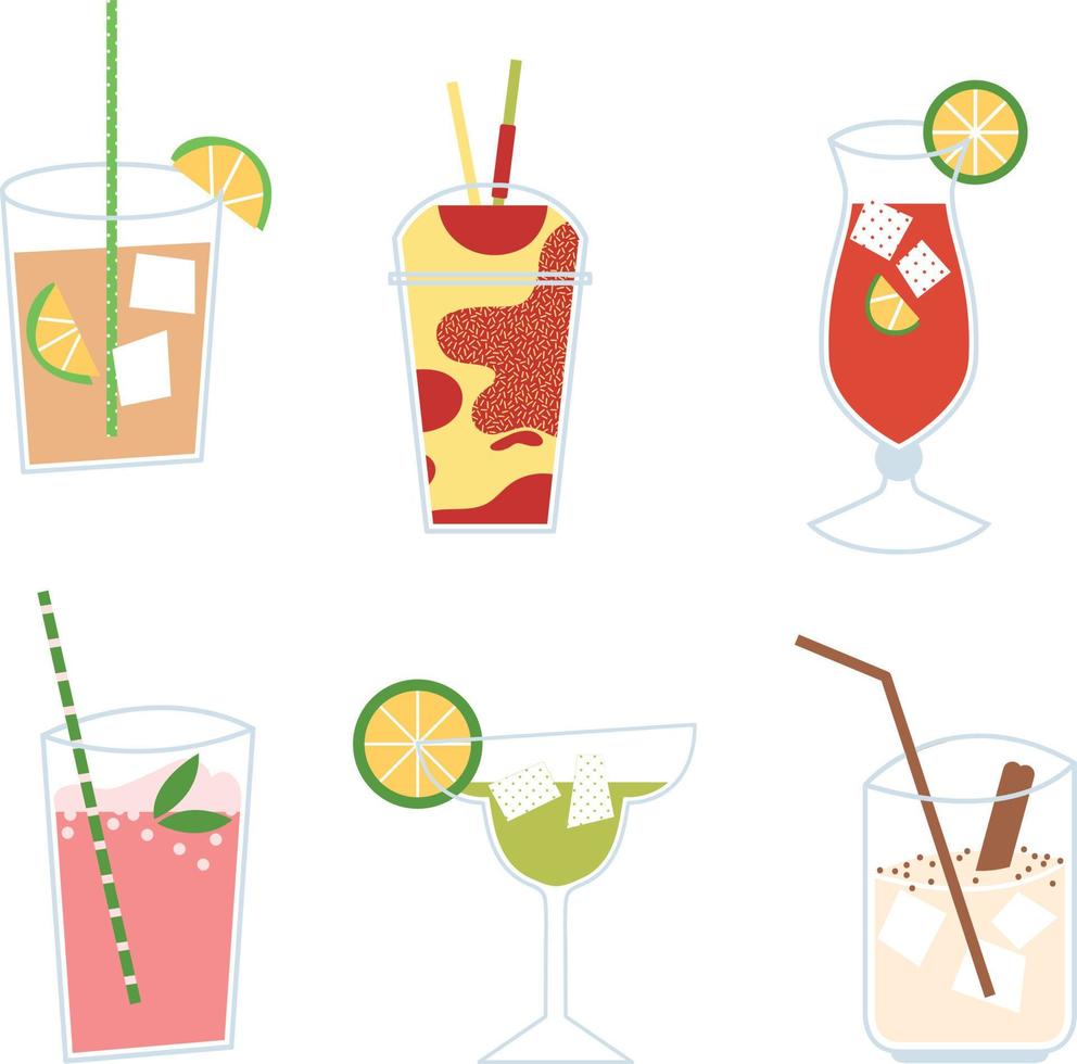 Set of different types of cocktails. Vector illustration in flat style.