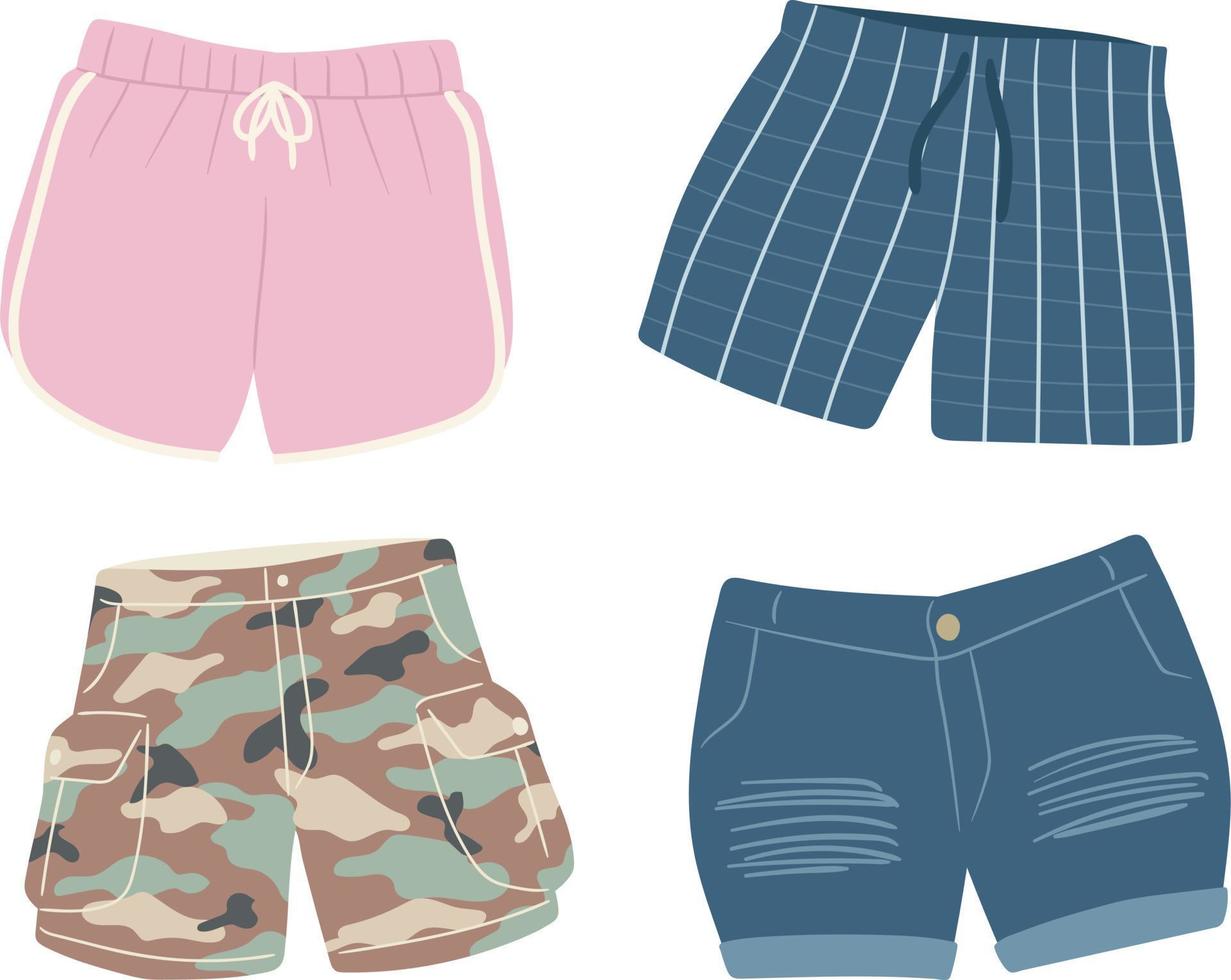 Vector illustration of a set of men's shorts in a flat style.