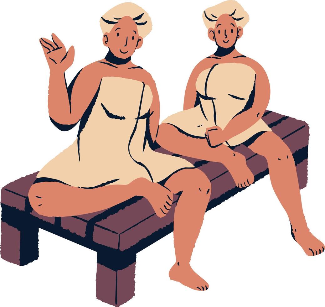Senior man and woman in spa salon. Isometric vector illustration.