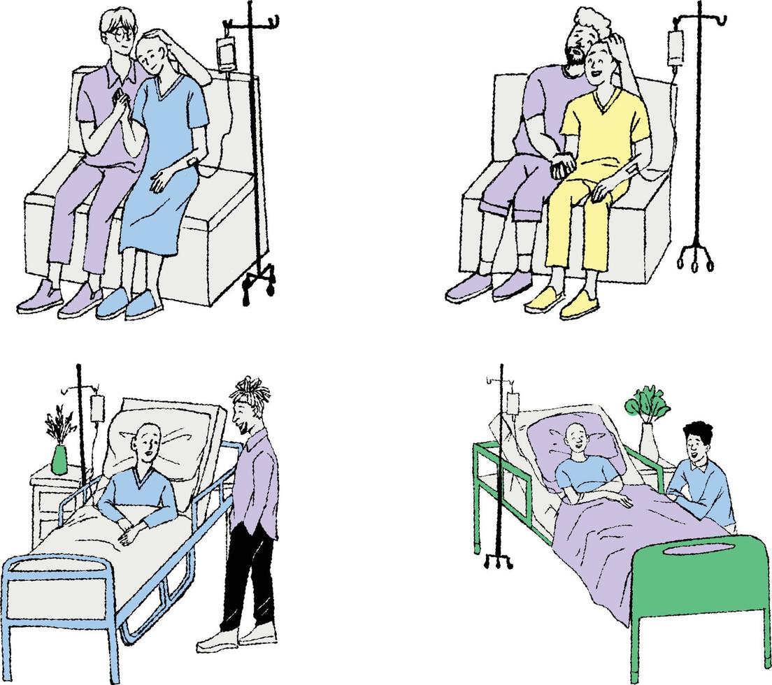 Illustration of a sick patient in a hospital bed. Vector illustration.