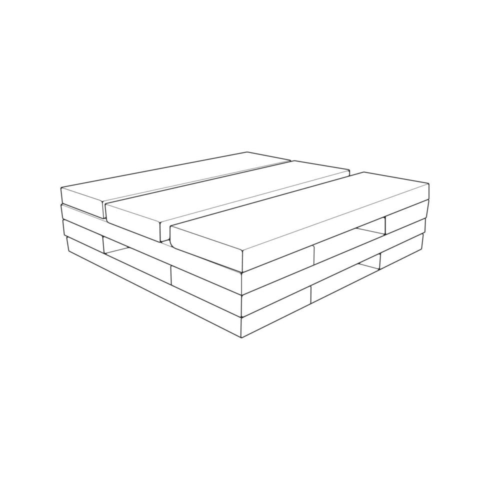 Wooden pallet vector illustration on white background . Isolated isometric outline wood container. Isometric vector outline wooden pallet.