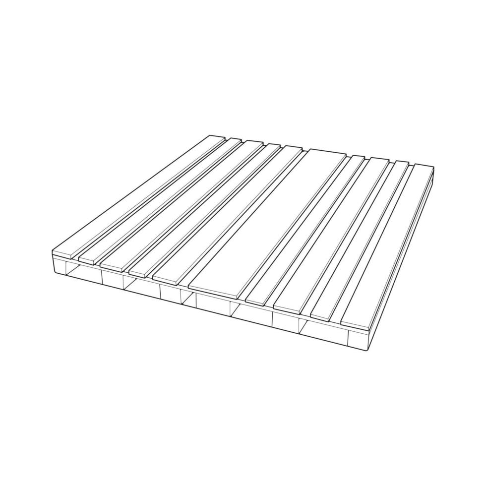 Wooden pallet vector illustration on white background . Isolated isometric outline wood container. Isometric vector outline wooden pallet.
