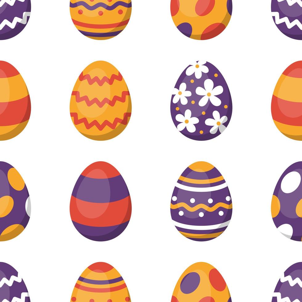 Vector easter seamless pattern. Easter eggs in flat design on white background. Egg hunt.