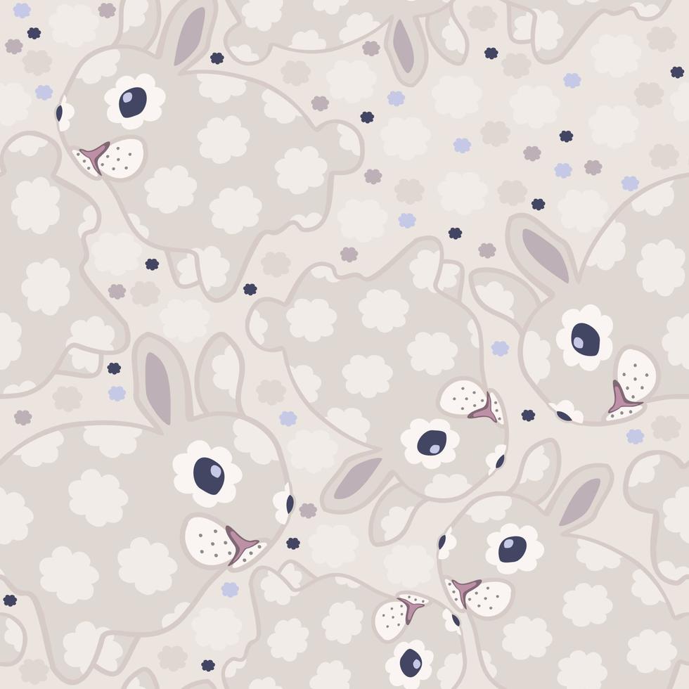 Vector seamless pastel pattern with rabbits and flowers.