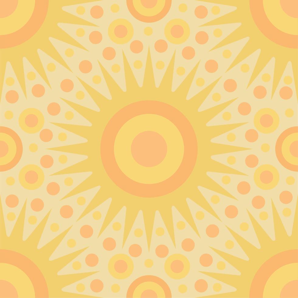 Vector seamless geometric pattern with suns and dots. Solar print.