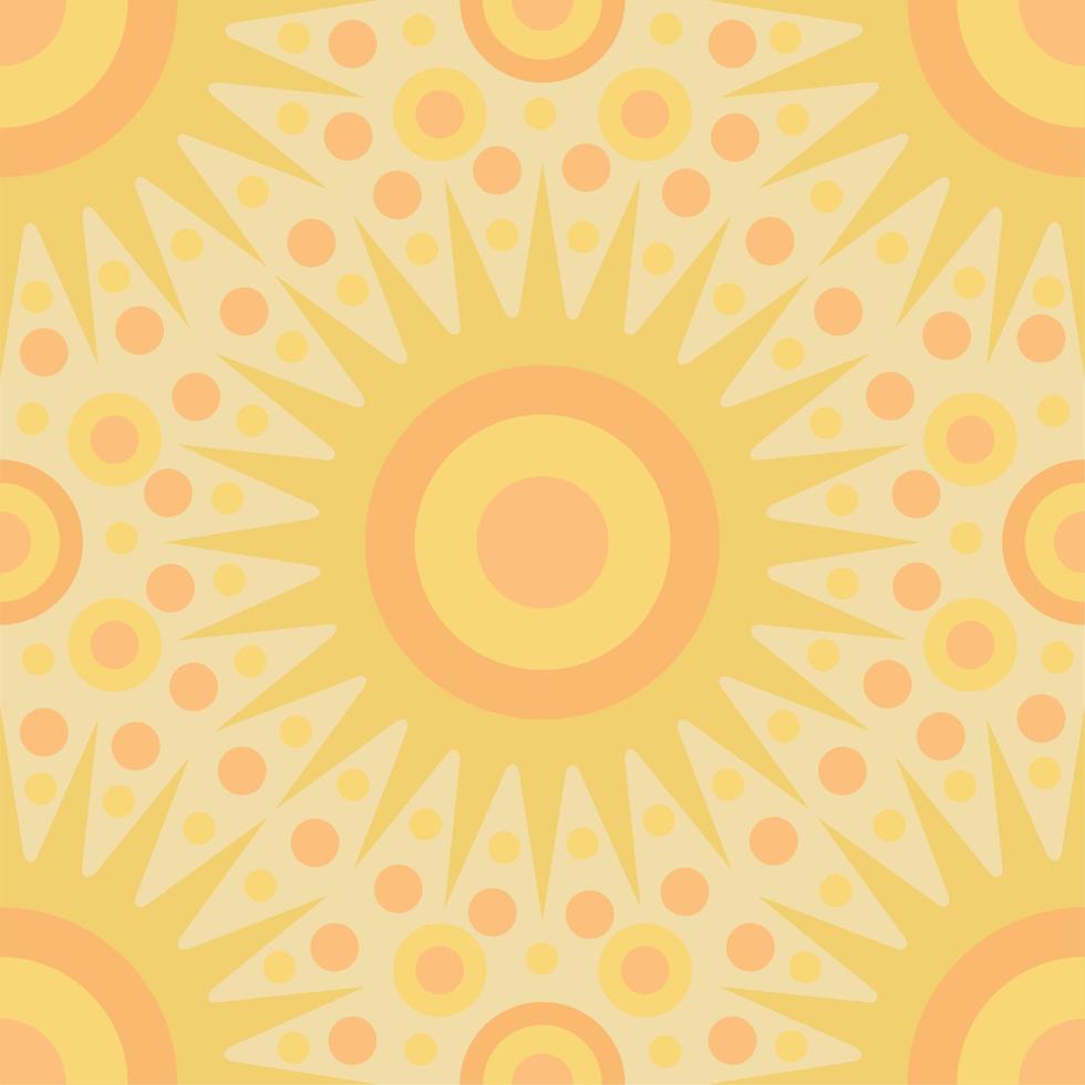 Vector seamless geometric pattern with suns and dots. Solar print.