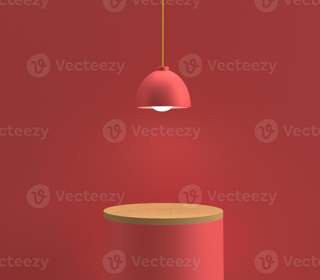 Red pink orange pastel color background wallpaper podium wooden lamp light bulb bright  graphic empty blank copy space studio decoration presentation product sale object interior room event.3d render photo